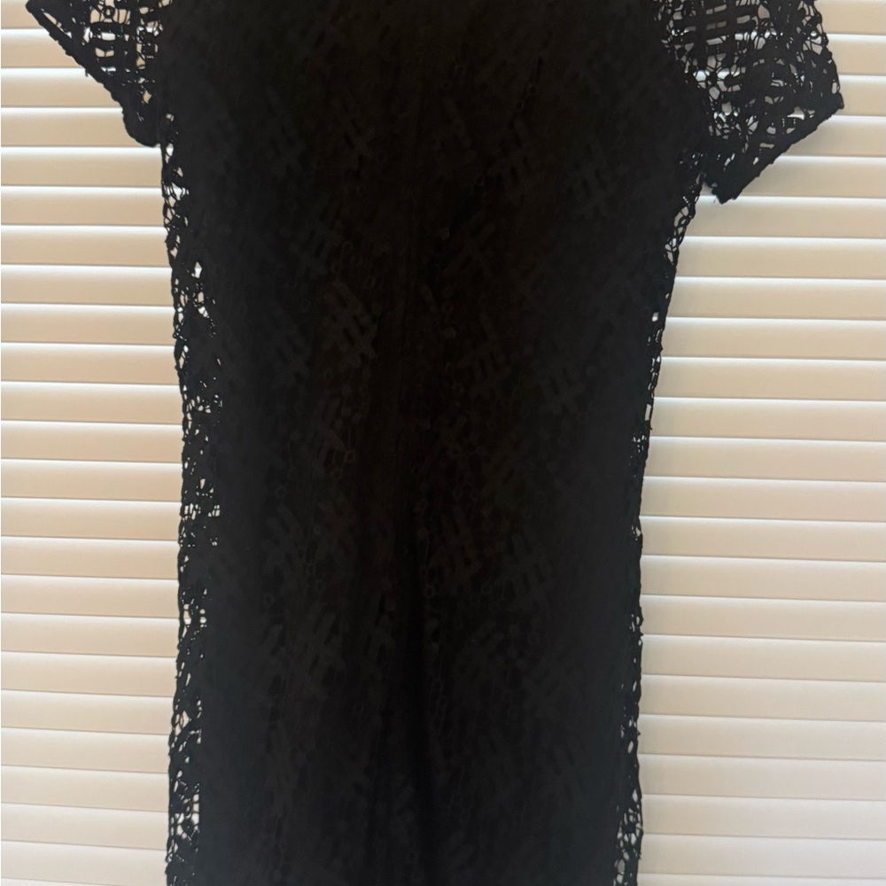 Anne Fontaine Cocktail Dress Black Lace 40 Short Sleeve Sheer Layered NWT - Picture 2 of 15
